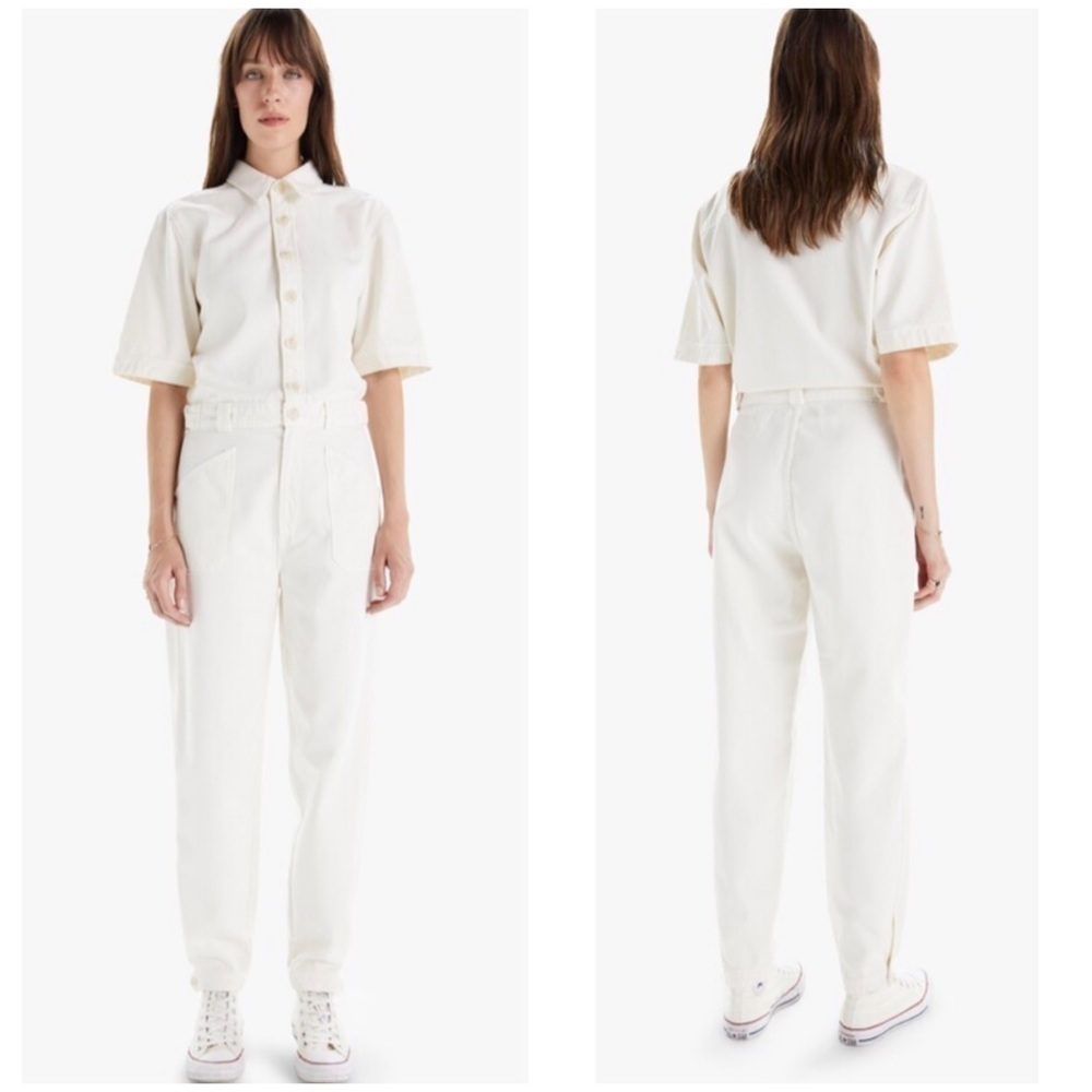 Mother The Elbow Grease Collared Jumpsuit Flood in Ivory Short Sleeve Sz S NWOT